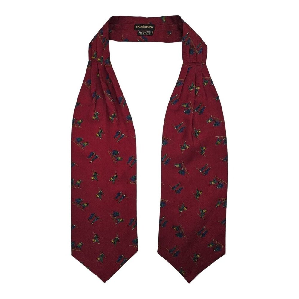 ROCCOBAROCCO Red Skiing Silk ASCOT CRAVAT ITALY 57"/ 6.2" EC